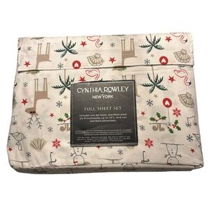 CYNTHIA ROWLEY Holiday Beachy FULL SIZE Sheet Set in Festive Red/Green NWT